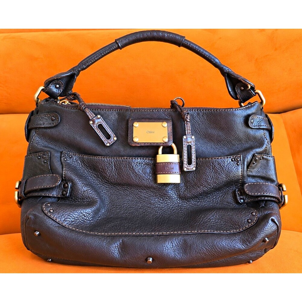Chloé Brown Satchel Top Handle Zip Padlock Gold Hardware w/ Brand Card